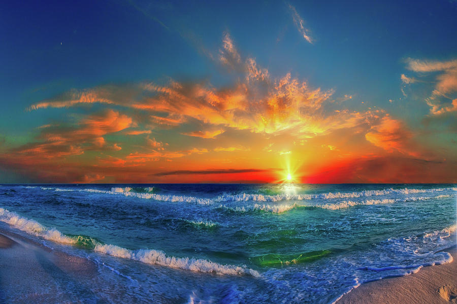 Golden Blue Glistening Ocean Wave Sunset Photograph by Eszra Tanner