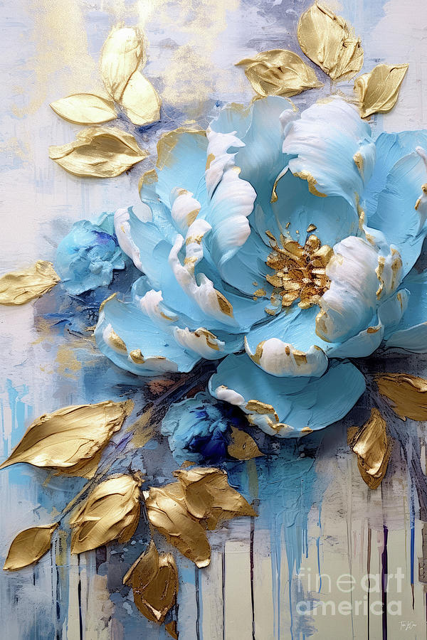 Golden Blue Peony Painting by Tina LeCour