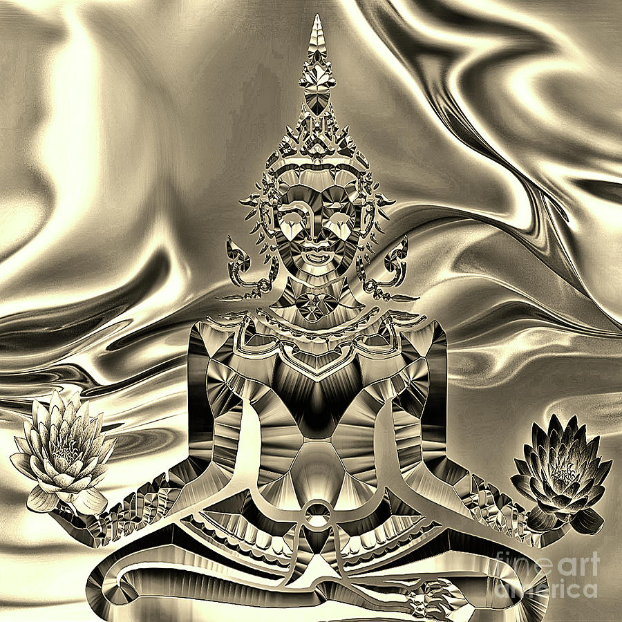 Abstract Digital Art - Golden Buddha  by Eleni Synodinou