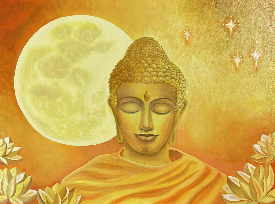 Buddha Painting - Golden Buddha in Full Moonlight by Gordon Burnham