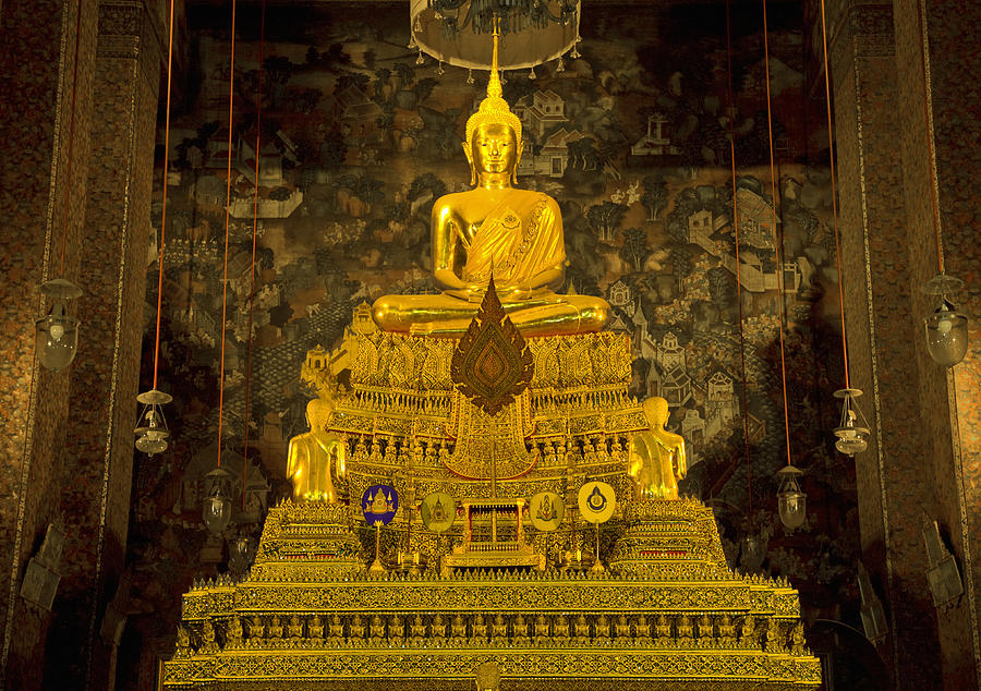 Golden Buddha statue at Wat Pho temple Photograph by Ed Freeman