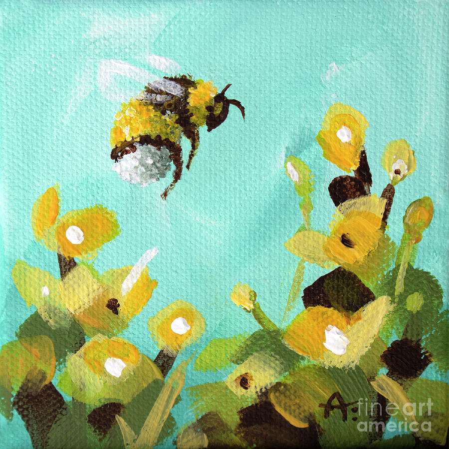 Spring Painting - Golden Bumblebee - Painting by Annie Troe