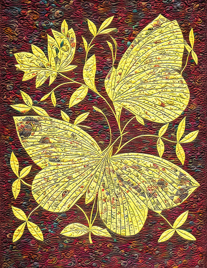 Golden Butterflies Quilt Digital Art by Deborah League