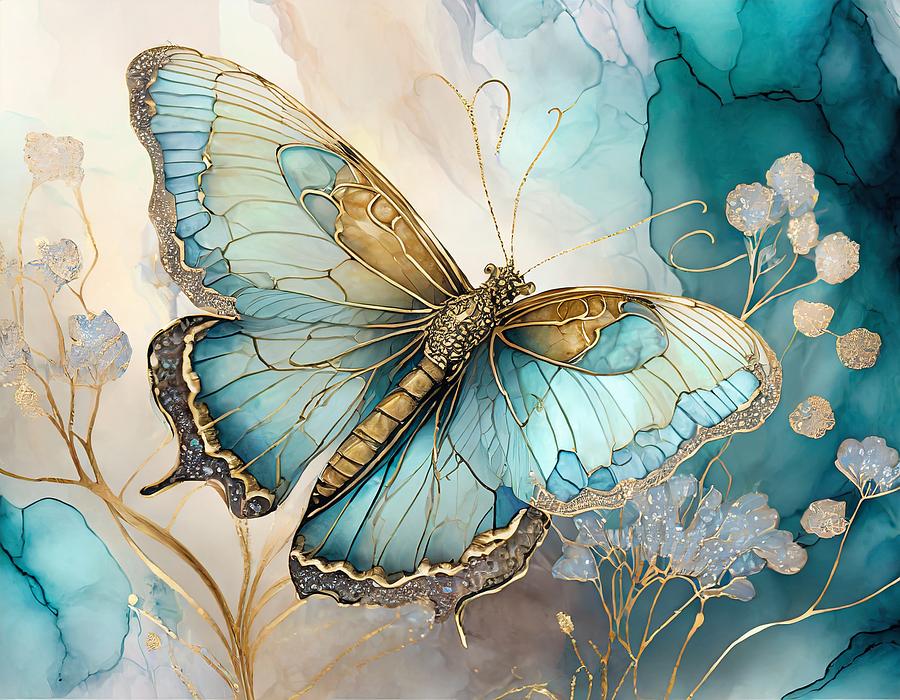 Golden Butterfly II Mixed Media by Susan Rydberg