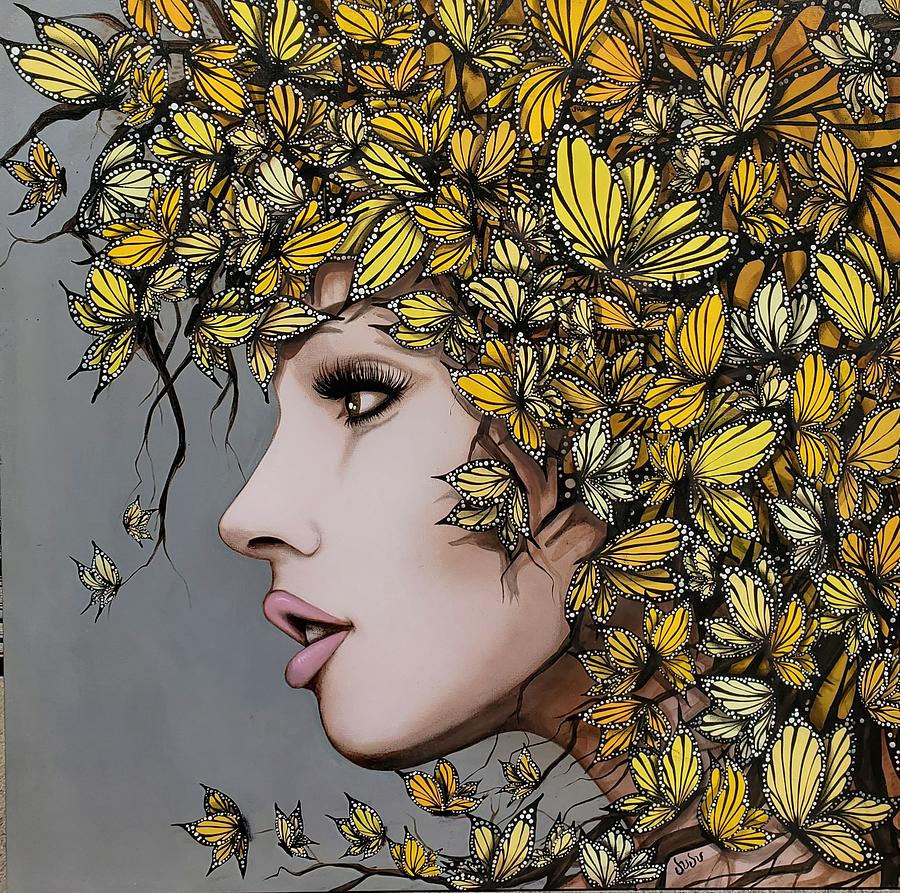 Golden Butterfly Painting by Juju Bartush - Fine Art America