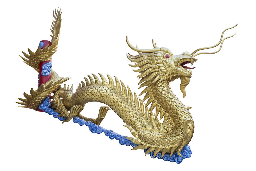 Golden Chinese dragon isolate on white background. Photograph by Naropano