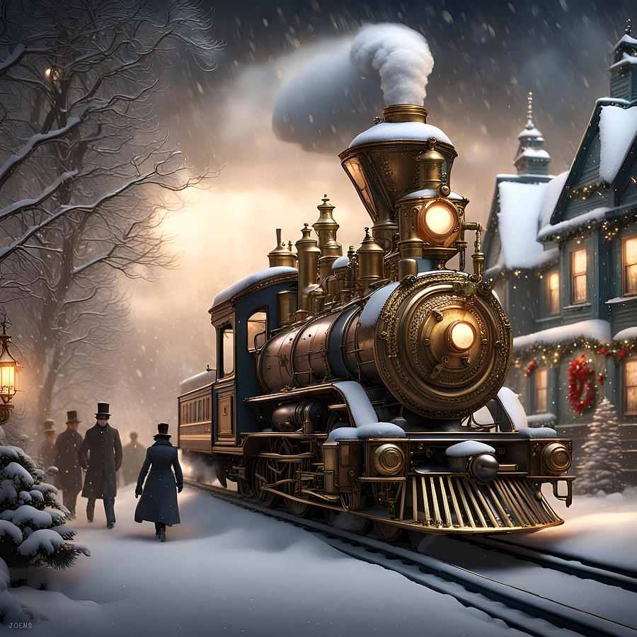 Christmas Digital Art - Golden Christmas Train by Greg Joens