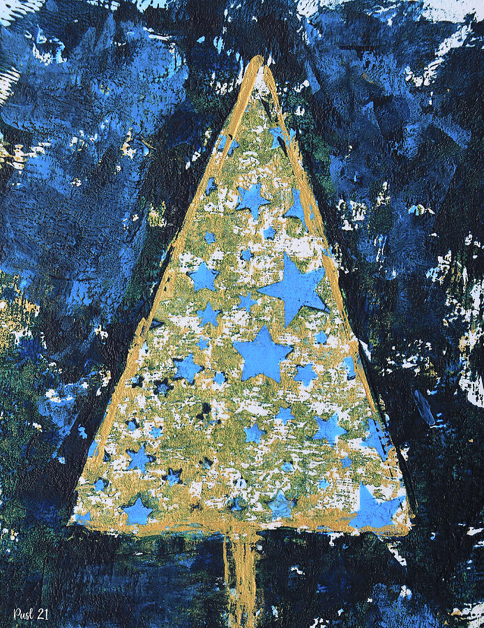 Golden Christmas Tree Painting by Jutta Maria Pusl
