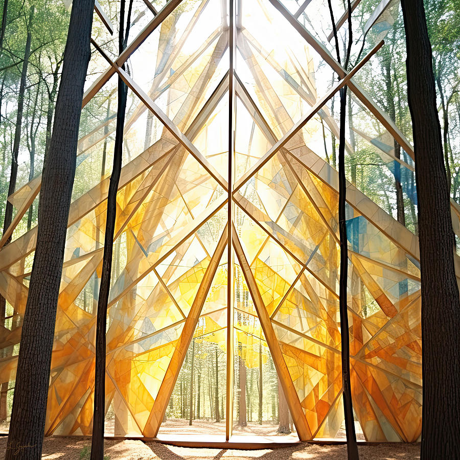 Golden Color Scheme in the Woods _Triangle Painting by Lourry Legarde