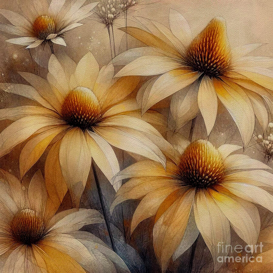 Golden Coneflowers Painting by Maria Angelica Maira