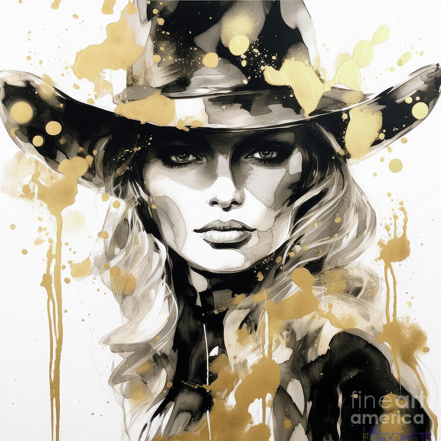 Portrait Painting - Golden Cowgirl by Tina LeCour
