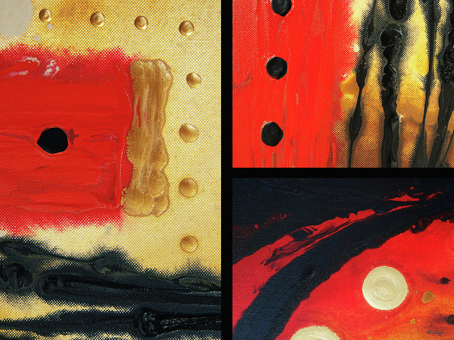 Golden Crimson Three Abstract Art Painting by Sharon Cummings