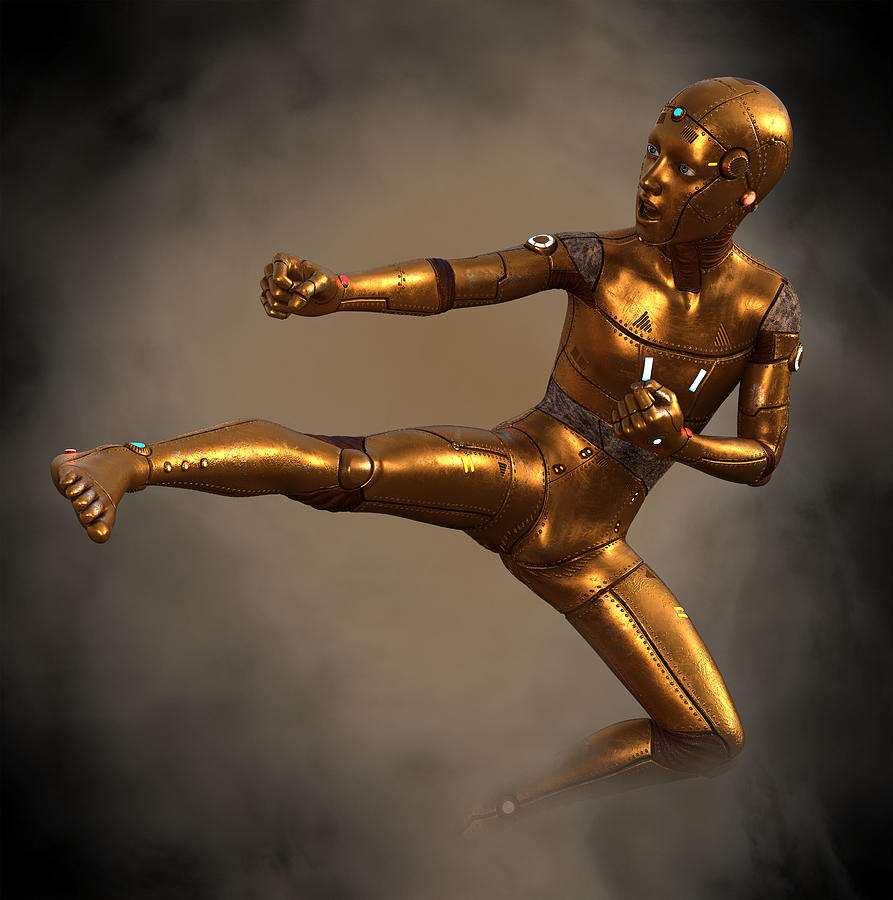 Golden Cyborg Science Fiction Character 1 Digital Art