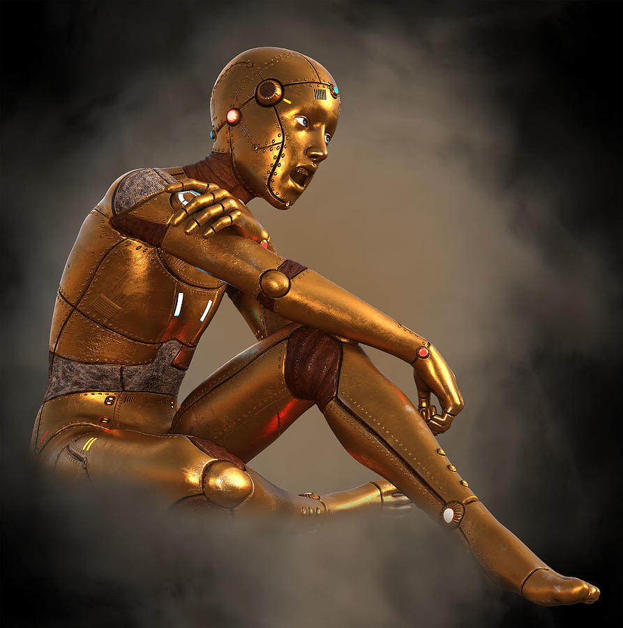 Golden Cyborg Science Fiction Character 2 Digital Art by Barroa ...