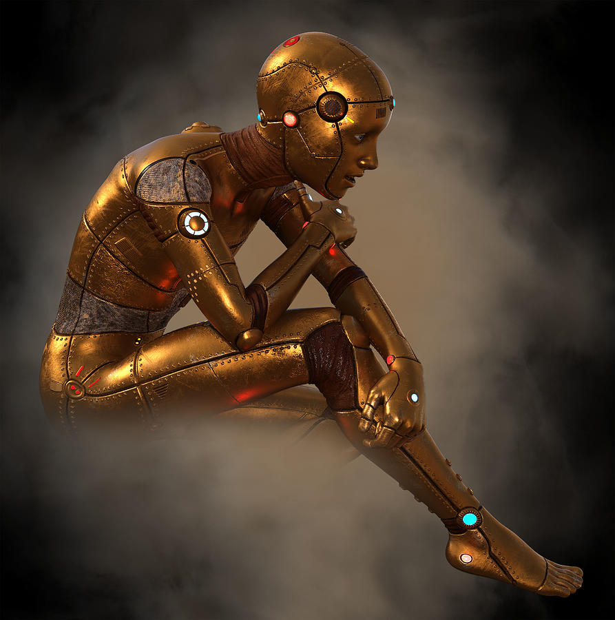 Golden Cyborg Science Fiction Character 3 Digital Art