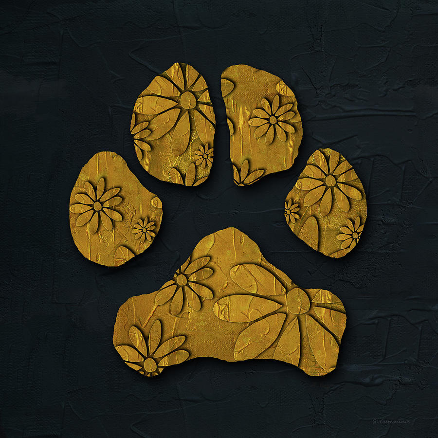 Golden Dancing Daisies Dog Paw Painting by Sharon Cummings