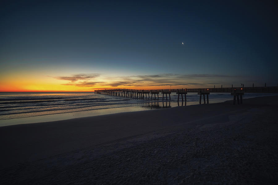 Golden Dawn Sunrise at Jacksonville Beach Pier Photograph by Kim Seng