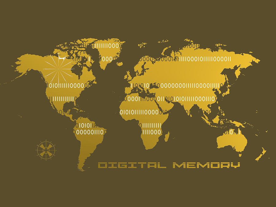 Golden Digital World Map Digital Art