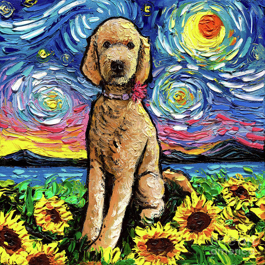 Golden Doodle Night 2 Painting by Aja Trier