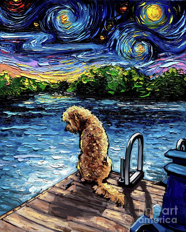 Dog Painting - Golden Doodle Night 3 by Aja Trier