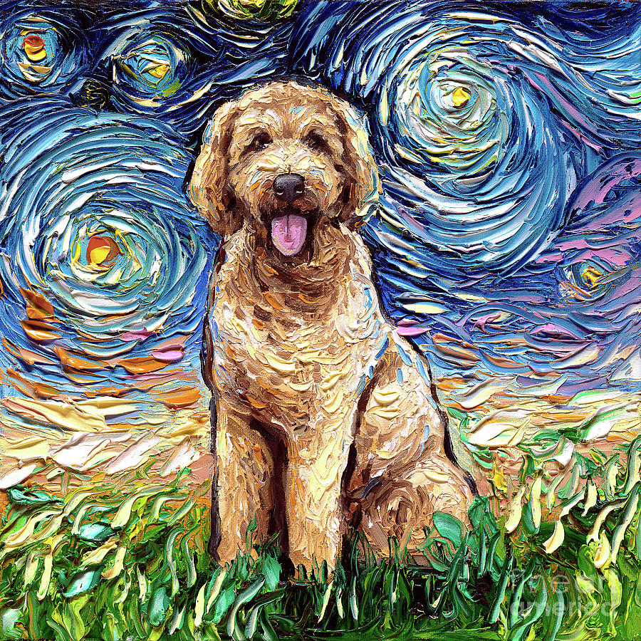 Golden Doodle Night Painting by Aja Trier