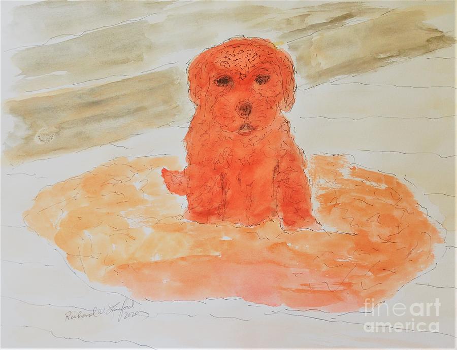 Golden Doodle Puppy Painting by Richard W Linford