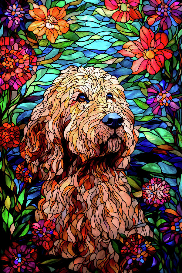 Golden Doodle - Stained Glass Digital Art by Peggy Collins