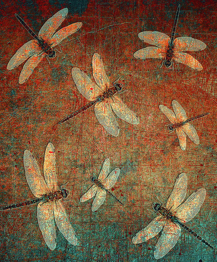 Golden Dragonflies on Orange and Green Background Vertical Digital Art by Freddy B Golden Dragonflies on Orange and Green Background Vertical Digital Art by Freddy B