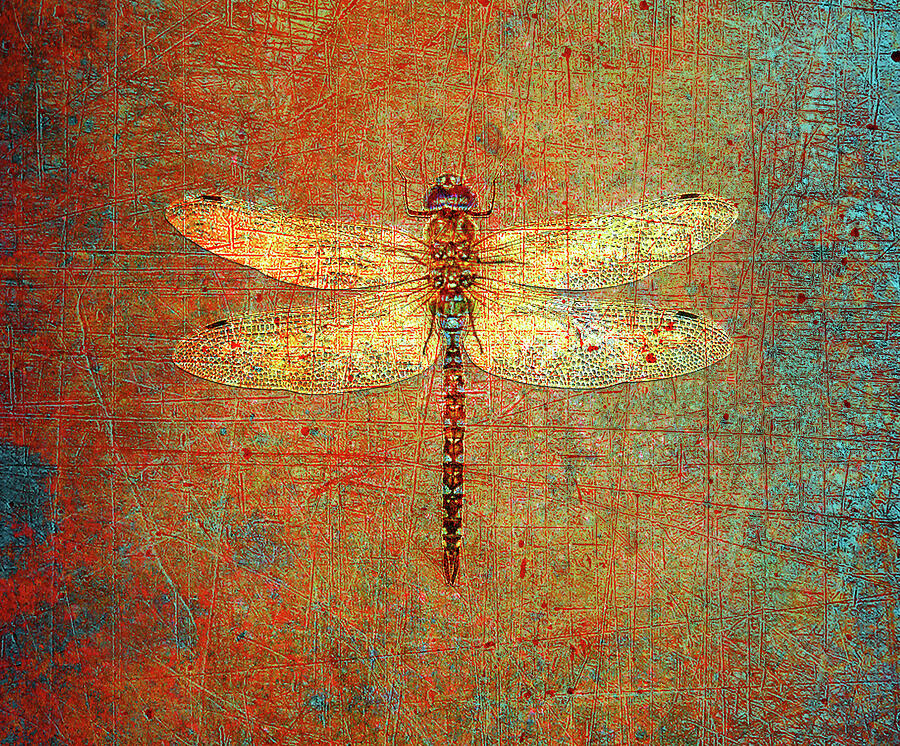 Golden Dragonfly on Distressed Brown and Green Background Digital Art by Freddy B Golden Dragonfly on Distressed Brown and Green Background Digital Art by Freddy B