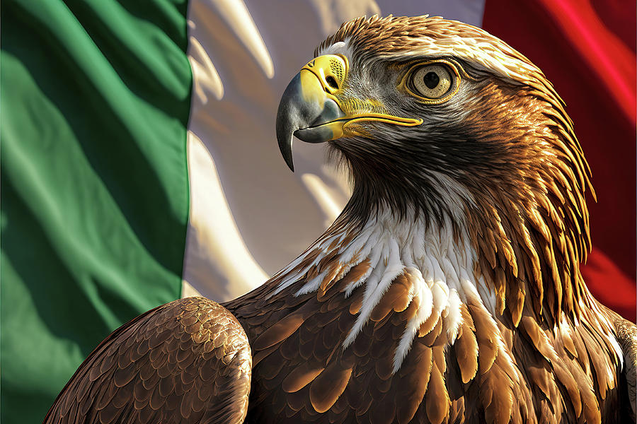 Golden Eagle In Front Of Flag Of Mexico Photograph by Jim Vallee