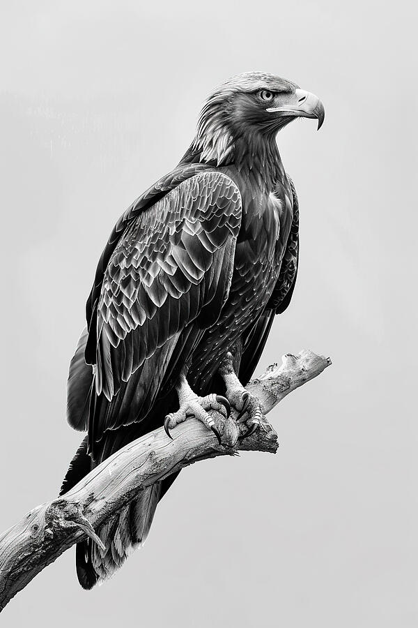 Golden Eagle Perched BW Digital Art by Athena Mckinzie