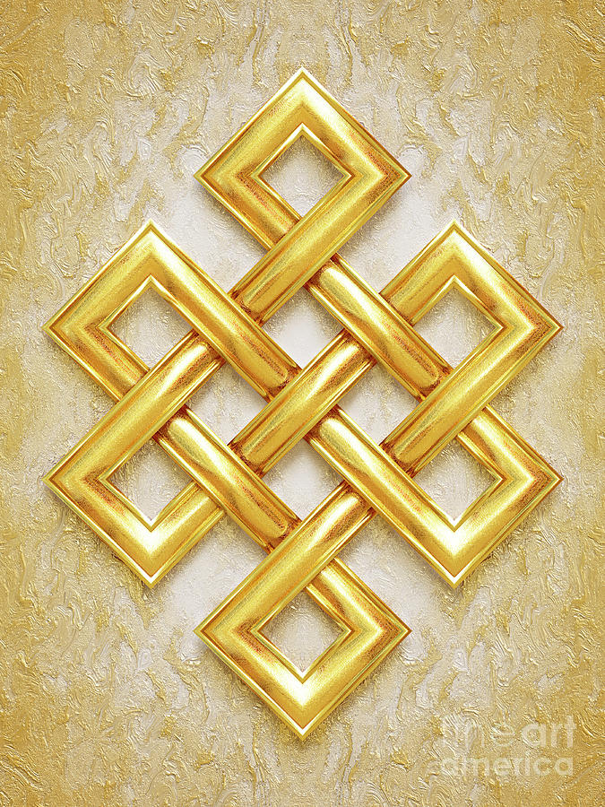 Buddha Digital Art - Golden Endless Knot - Bright Gold by Dirk Czarnota