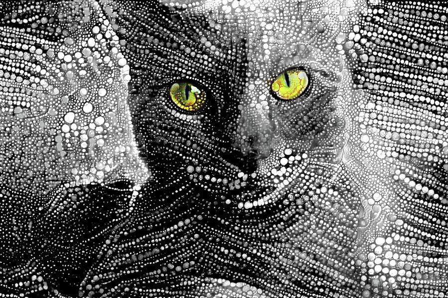 Golden Eyes Cat Portrait Mixed Media by Peggy Collins