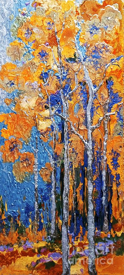 Golden fall aspen trees Painting by Amalia Suruceanu