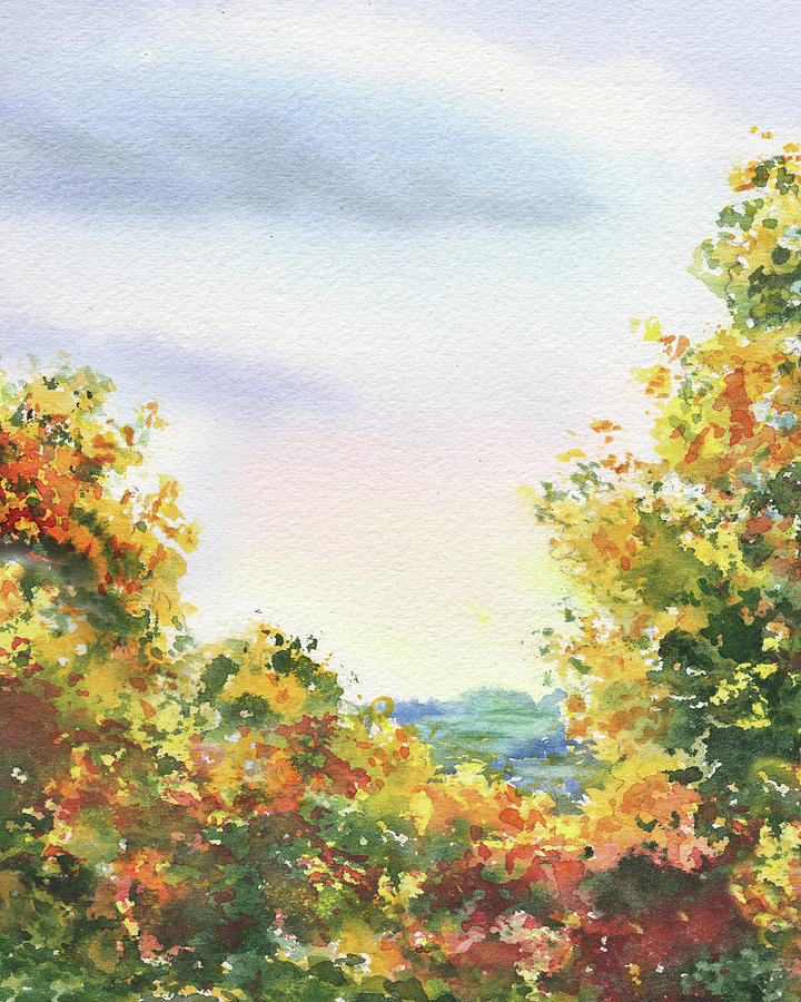 Golden Fall Season Watercolor Painting by Irina Sztukowski