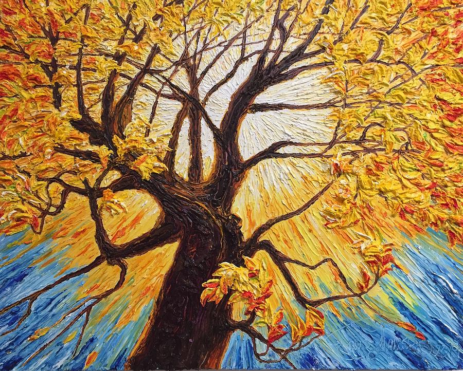 Golden Fall Tree Painting by Paris Wyatt Llanso