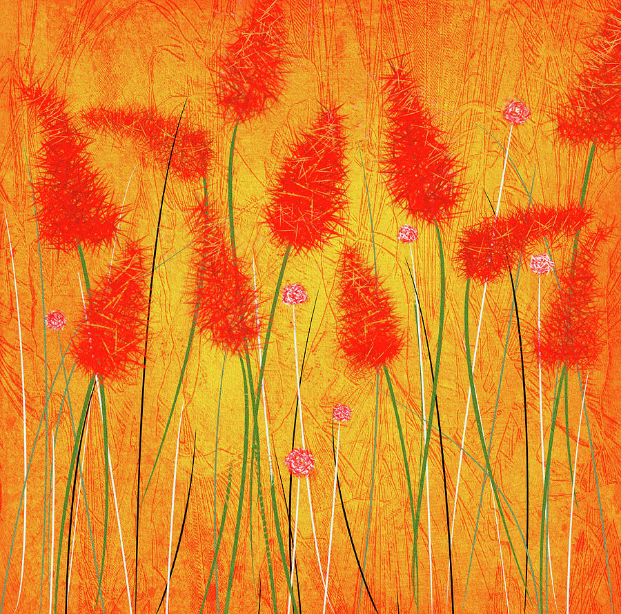 Golden Field of Red Flowers Red and Orange Abstract Art Painting by Sannel Larson Golden Field of Red Flowers Red and Orange Abstract Art Painting by Sannel Larson