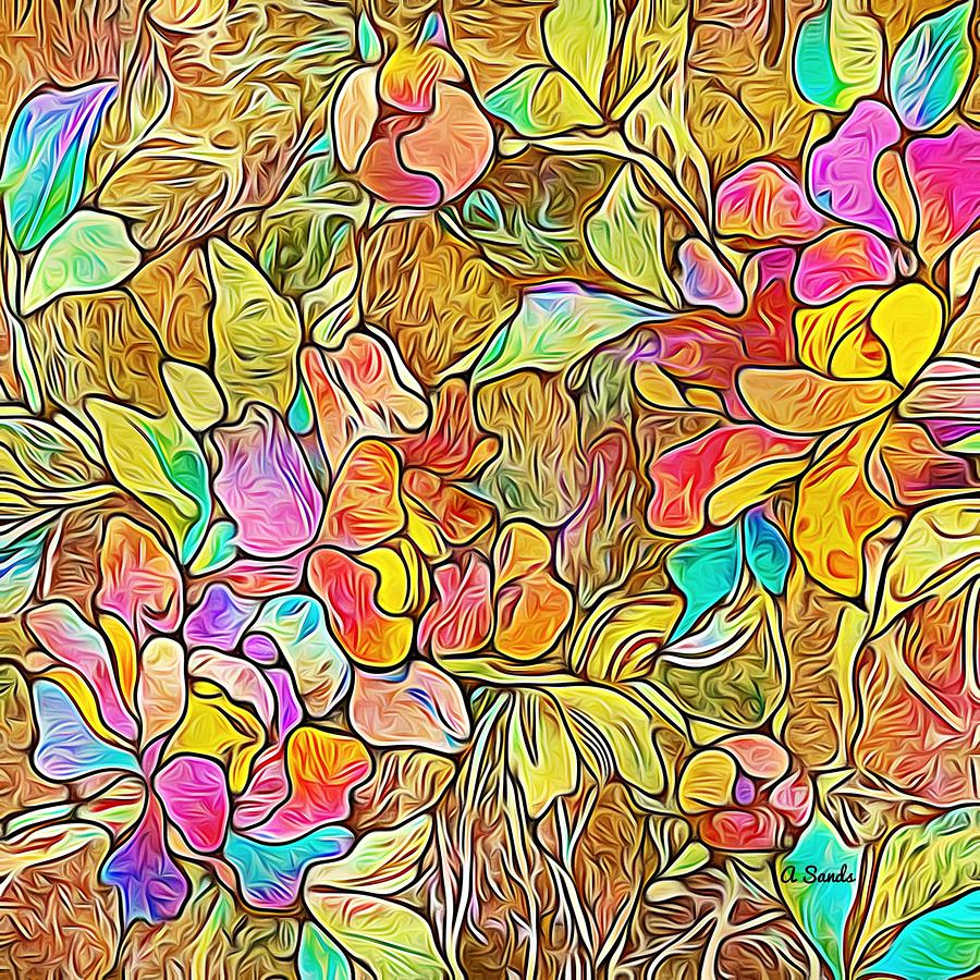 Golden Floral Abstract Digital Art by Anne Sands