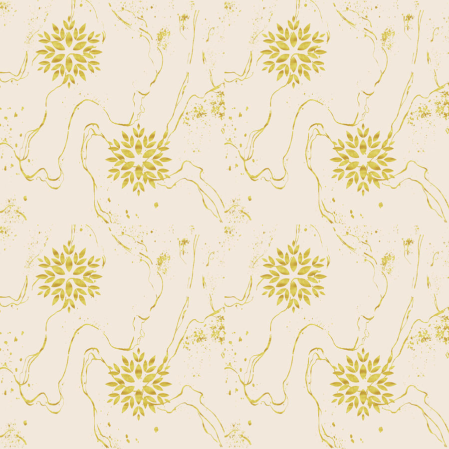 Golden Floral Pattern - 01 Digital Art by Studio Grafiikka