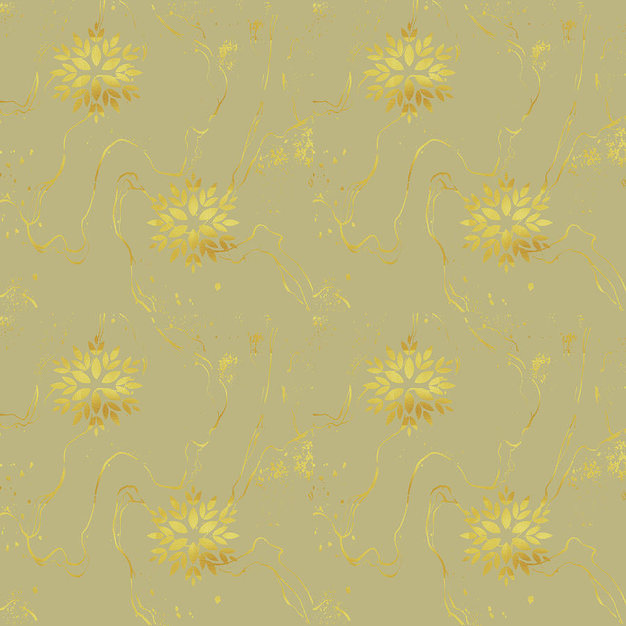 Golden Floral Pattern - 02 Digital Art