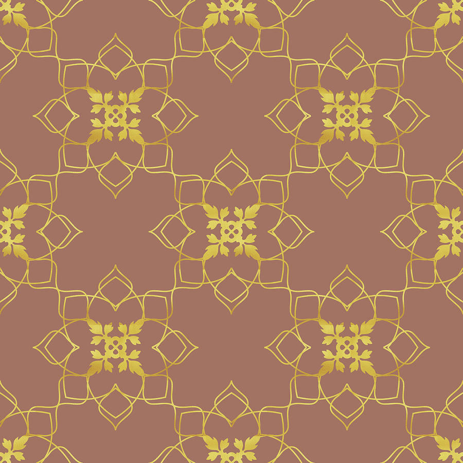 Golden Floral Pattern - 04 Digital Art