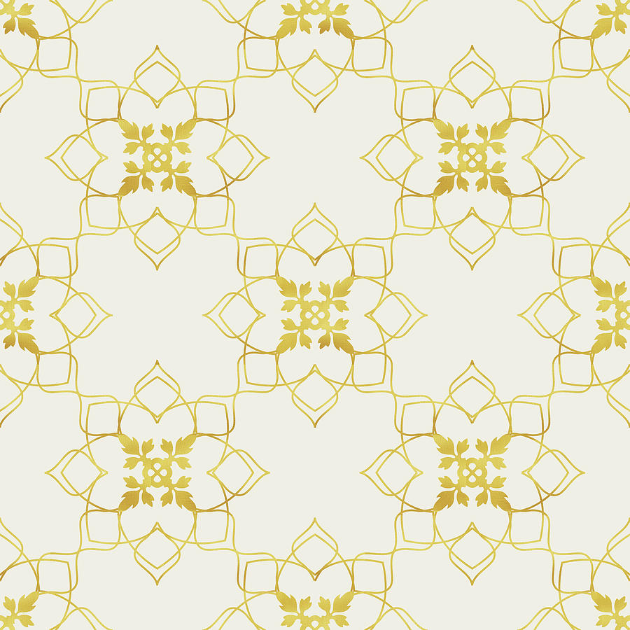 Golden Floral Pattern - 05 Digital Art by Studio Grafiikka