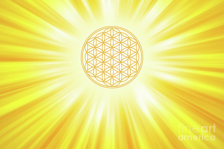 Golden Flower Of Life With Sun Rays Background Digital Art By Peter Hermes Furian