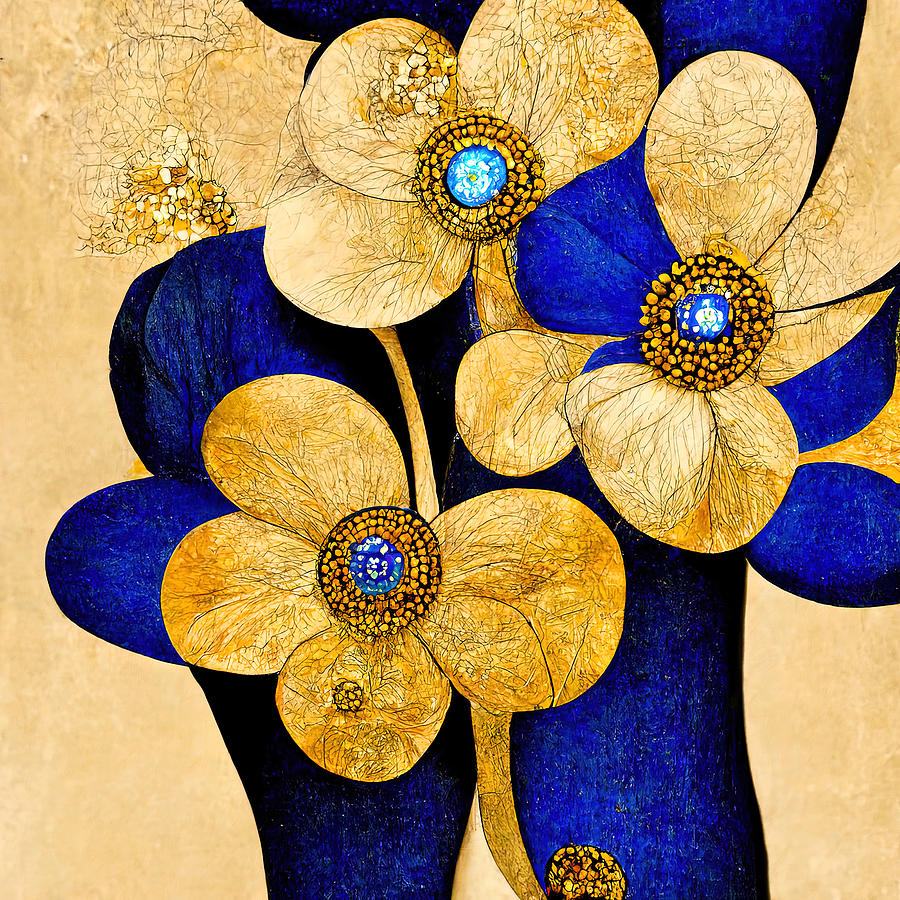 Golden Flowers, 01 Painting by AM FineArtPrints