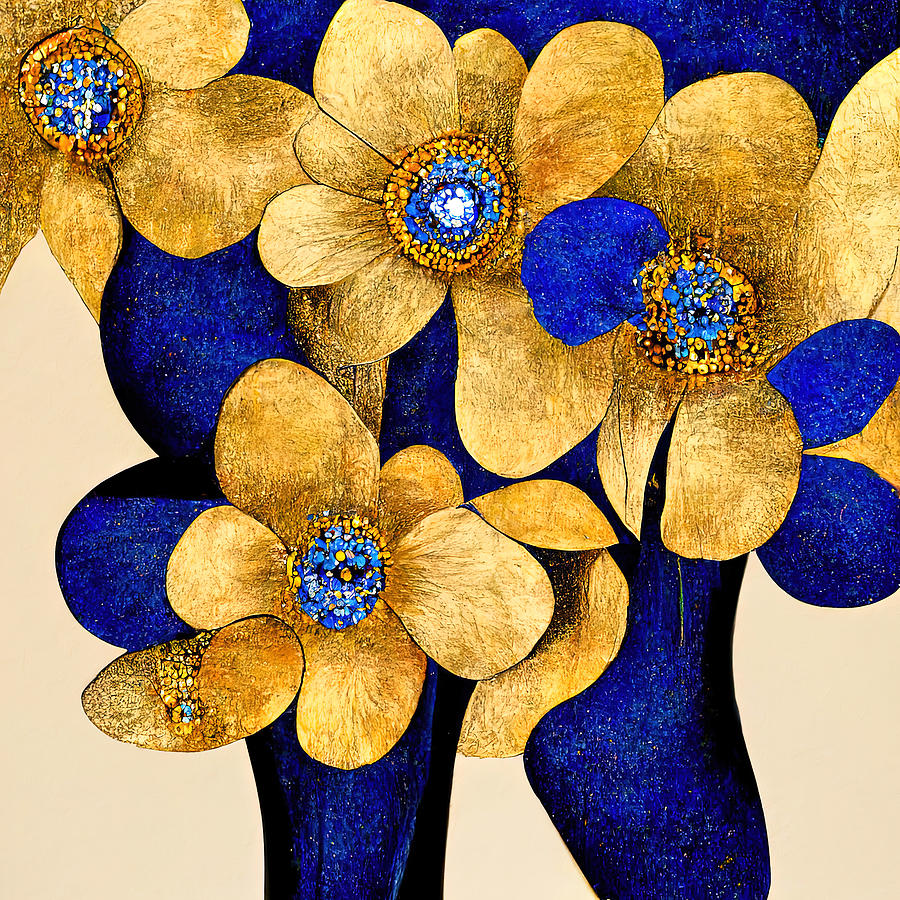Golden Flowers, 02 Painting by AM FineArtPrints