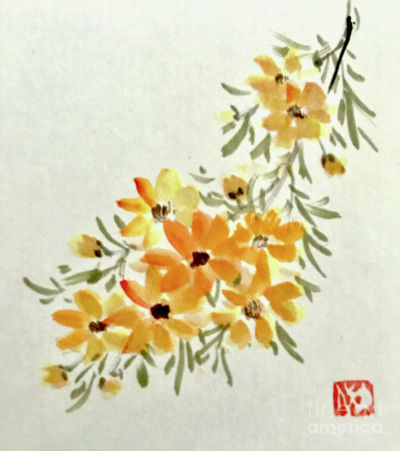 Golden Flowers Painting by Fumiyo Yoshikawa