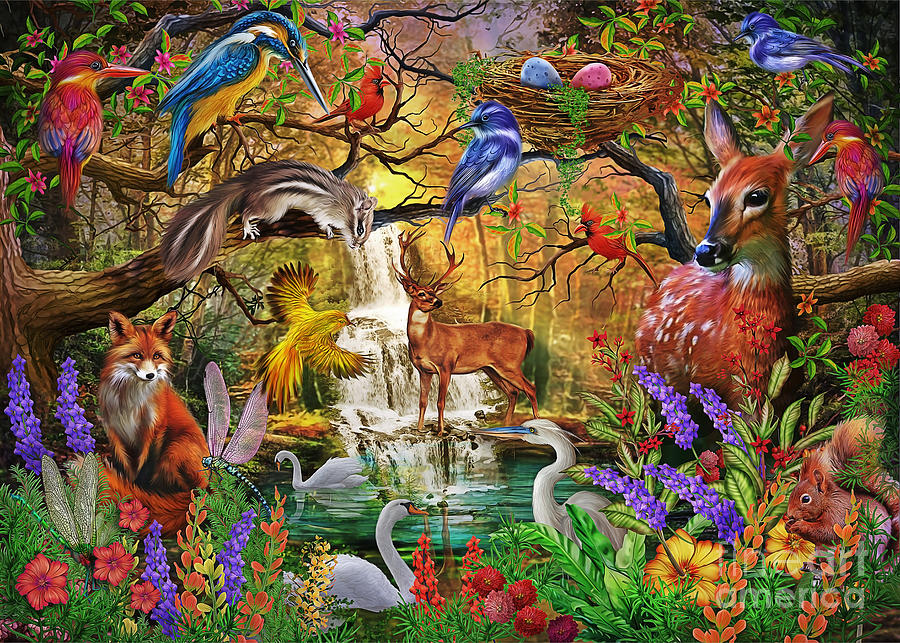 Wildlife Digital Art - Golden Forest by MGL Meiklejohn Graphics Licensing