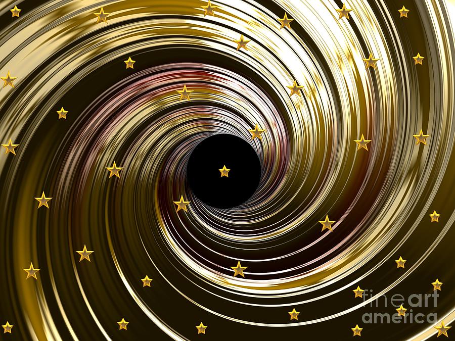 Golden Fractal Spiral Galaxy Abstract Art Digital Art by Rose Santuci-Sofranko