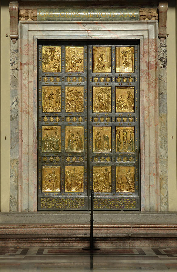 Golden Friezes of the Holy Door in Vatican City Rome Italy Photograph by Shawn OBrien
