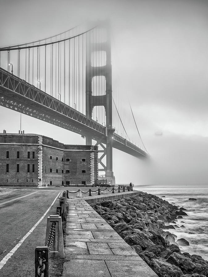 Golden Gate and Fort Point BW Photograph by Jerry Fornarotto